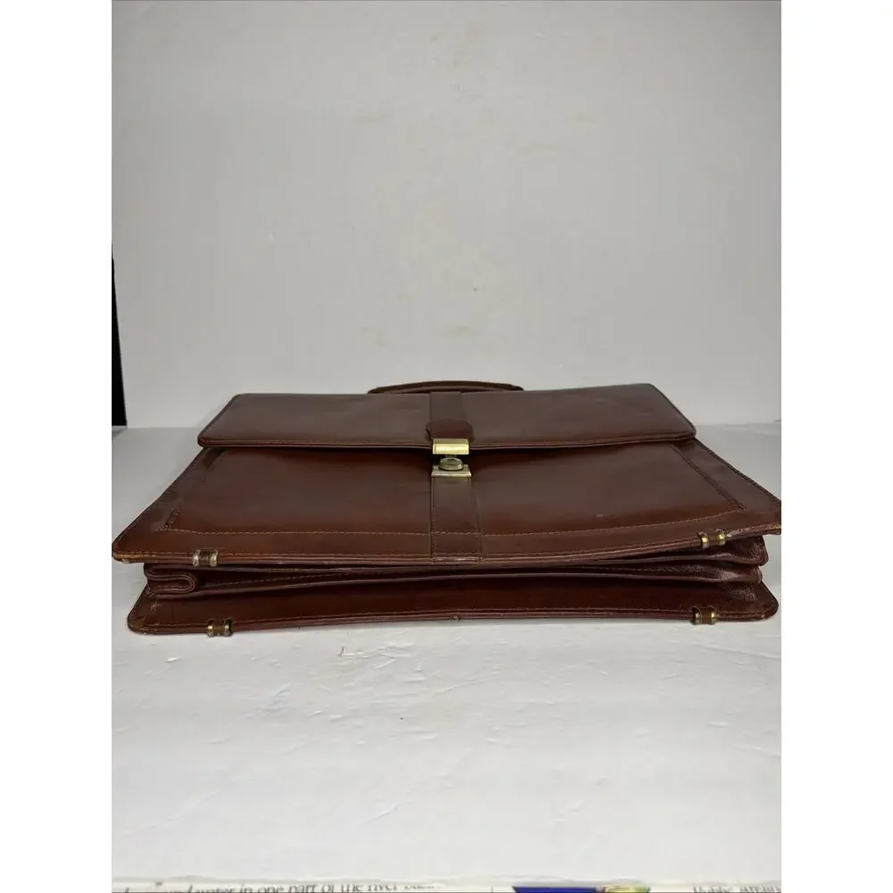 Stebco Top Grain Leather Briefcase Attaché Messenger Bag 2 Brass Keys Brown New